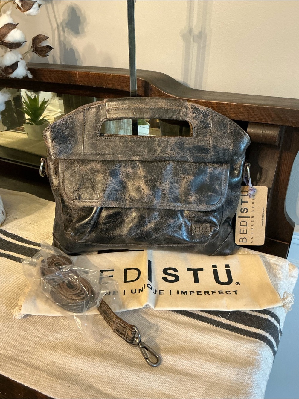 NWT Bed Stu Leather Greenway Handbag Crossbody Bag Black Lux MSRP $265 - Picture 3 of 16